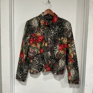 Mesmerize Floral To Leopard Print Jacket, Women's XL, Sequins, Party